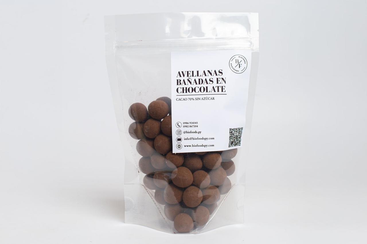 Avellanas bañadas en chocolate sin azúcar